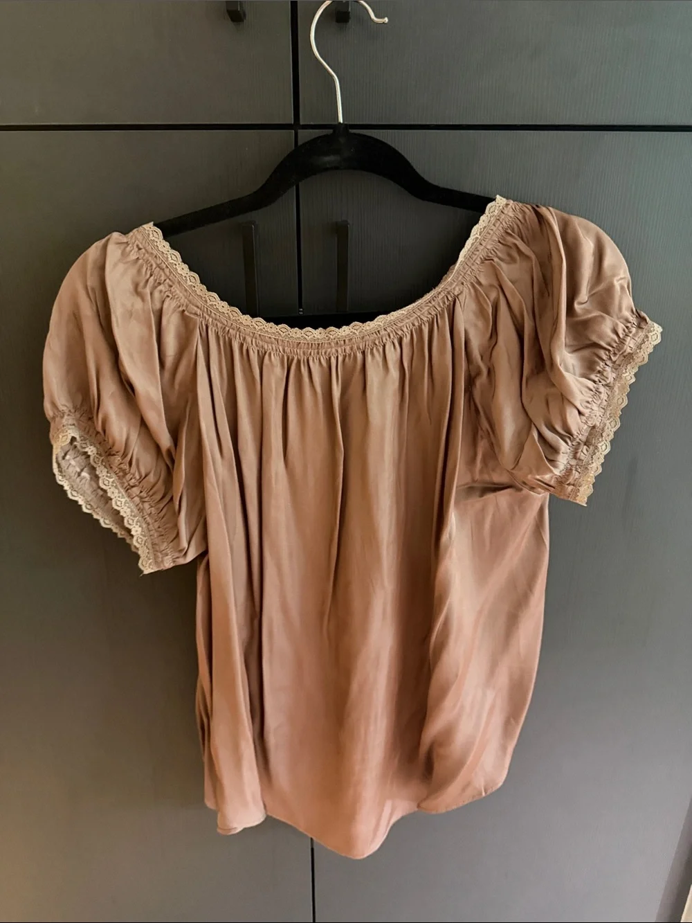 Anthropologie Dusty Rose Lace-Trim Peasant Blouse